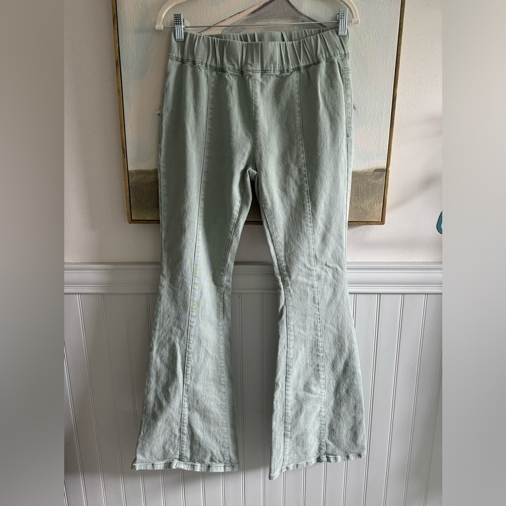 ENTYINEA Women's Flare Jeans Elastic Stretchy Cotton Denim Pants Sage Green L - Picture 4 of 10